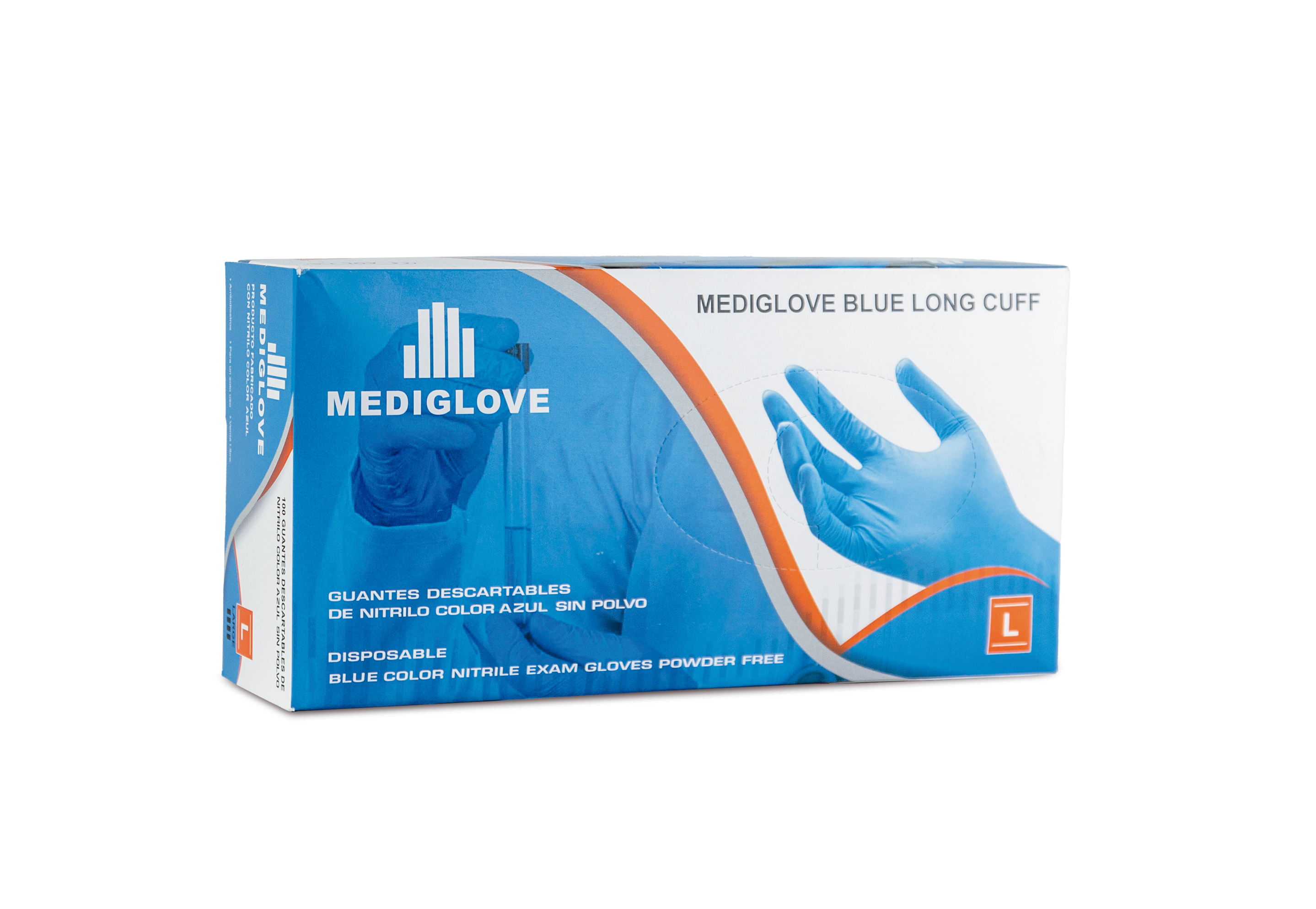 Guantes De Nitrilo Caña Larga BLUE 300 Sin Polvo - (1x100un) Mediglove