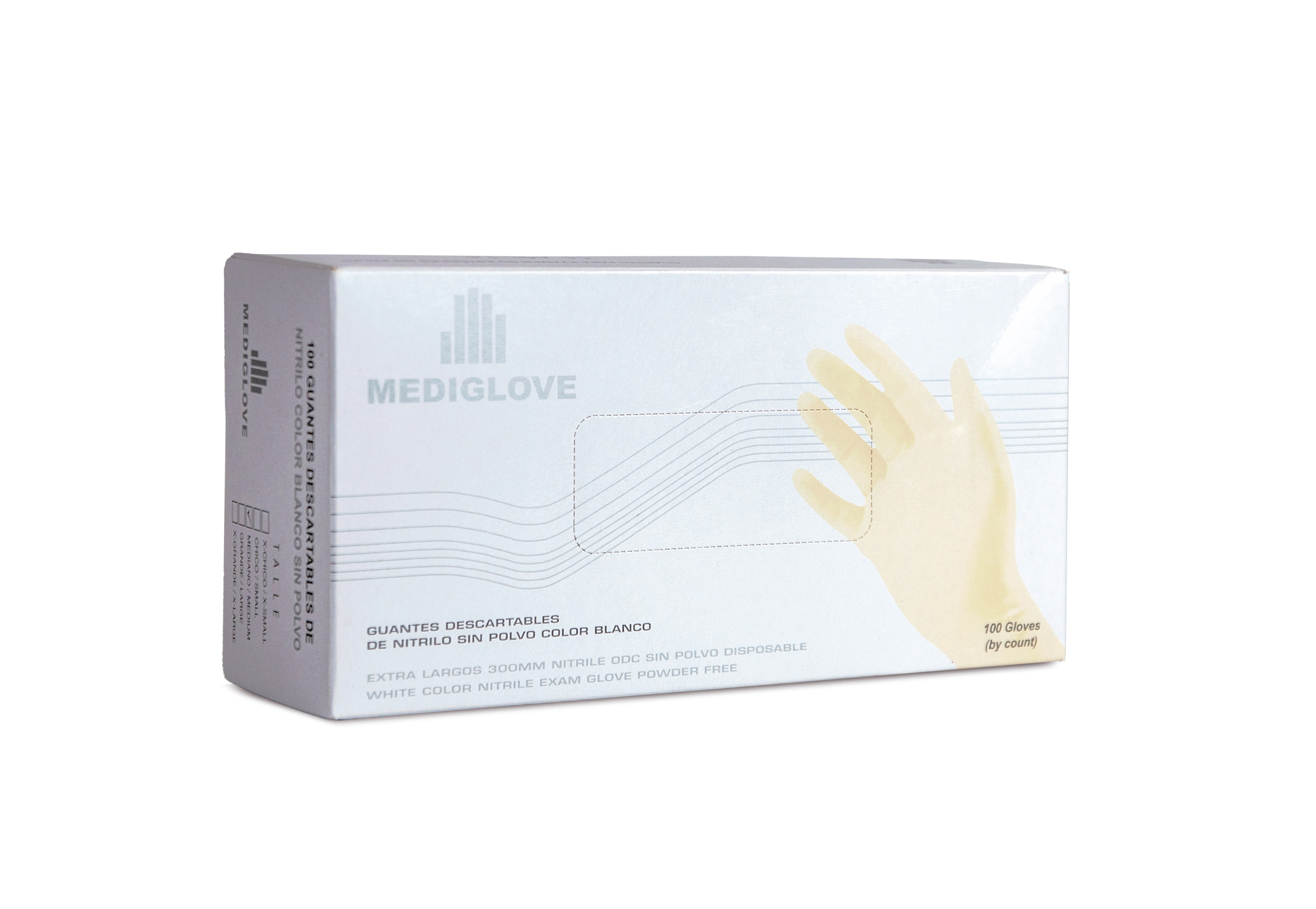 Guantes De Nitrilo Caña Larga Blanco Sin Polvo - (1x100u) Mediglove