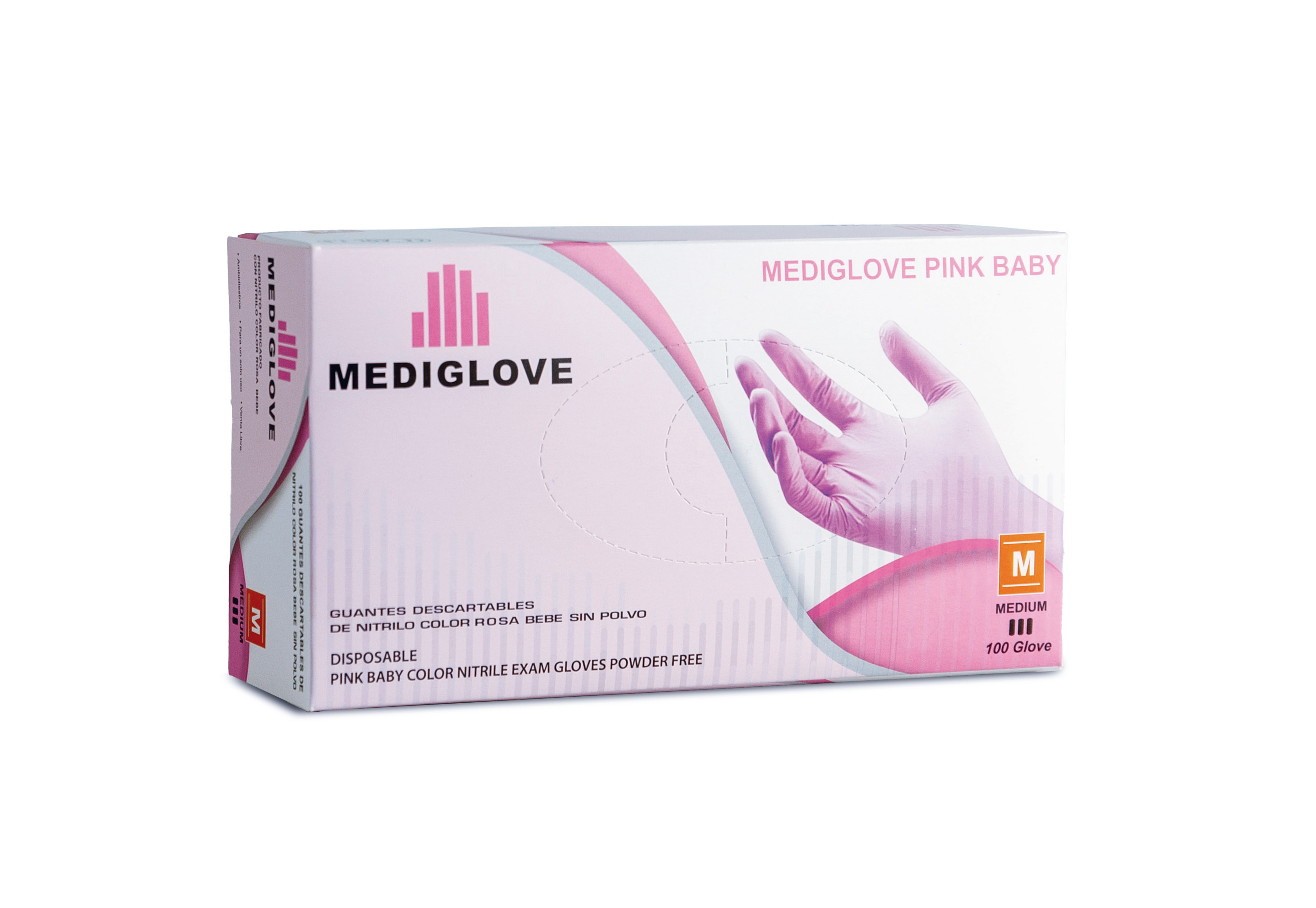 Guantes De Nitrilo Rosa bebé Sin Polvo -(1x100un) Mediglove