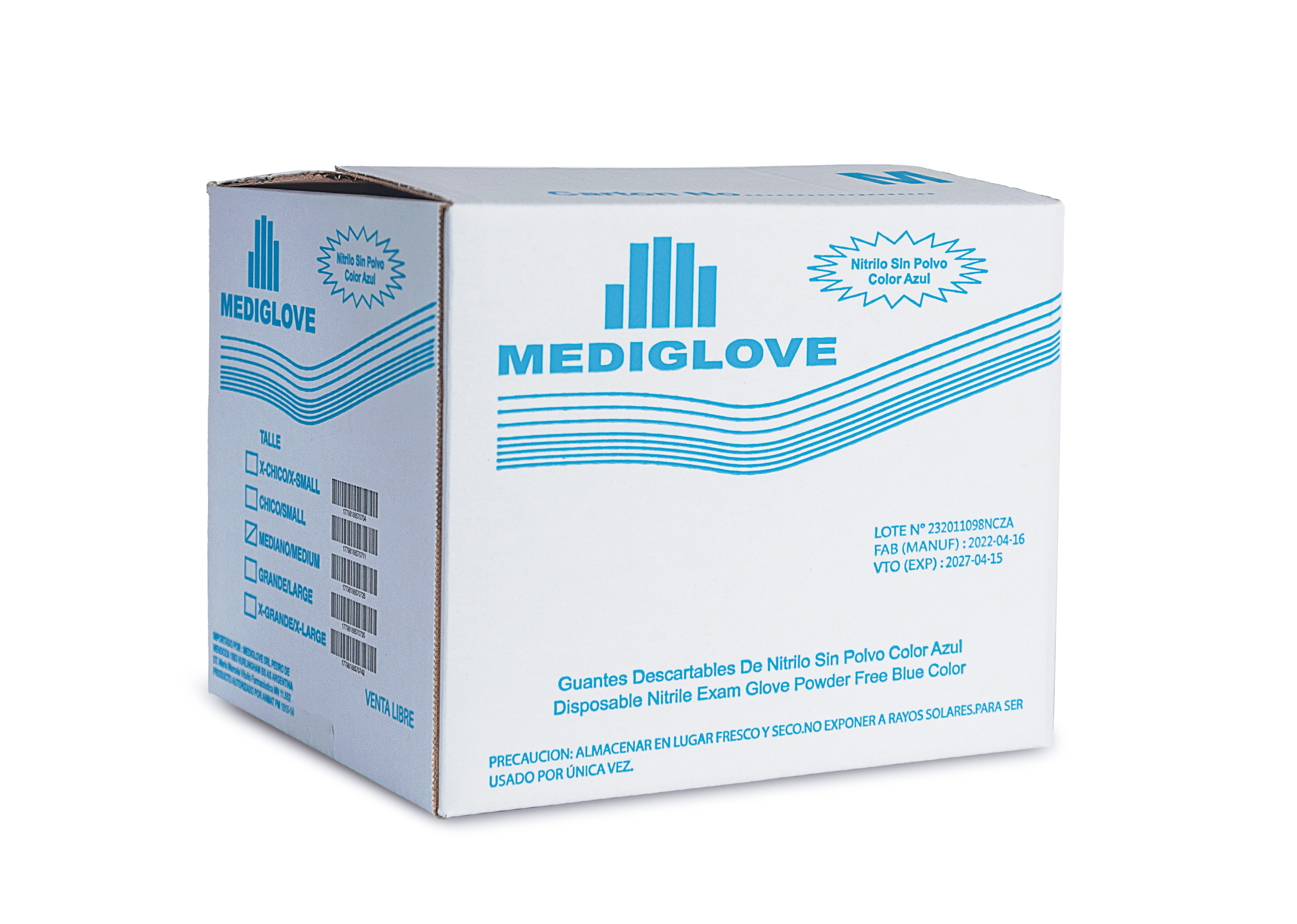Guantes De Nitrilo Azul. Sin Polvo - (1x100un) Mediglove