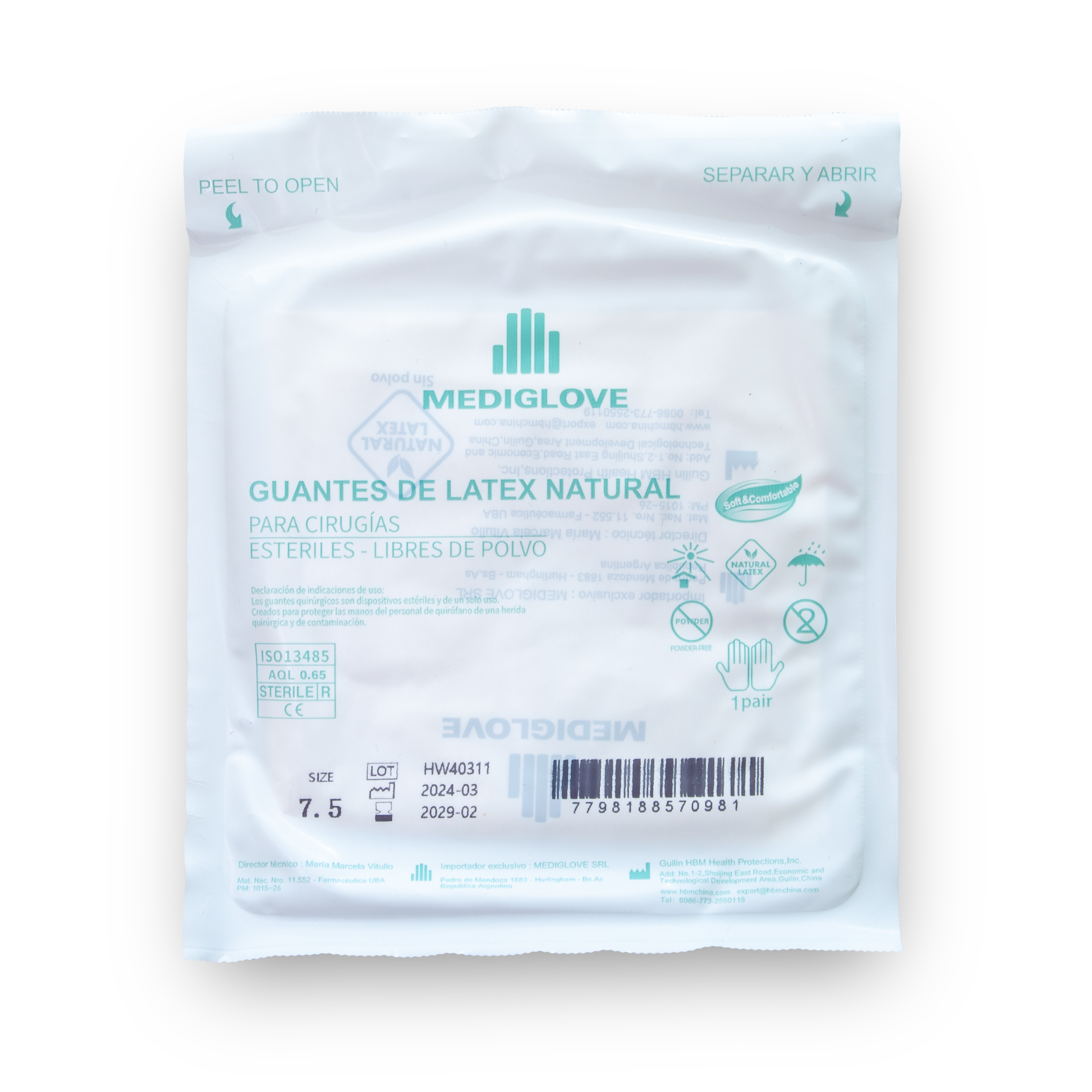 Guantes para cirugía sin polvo LATEX HBM - PAR 