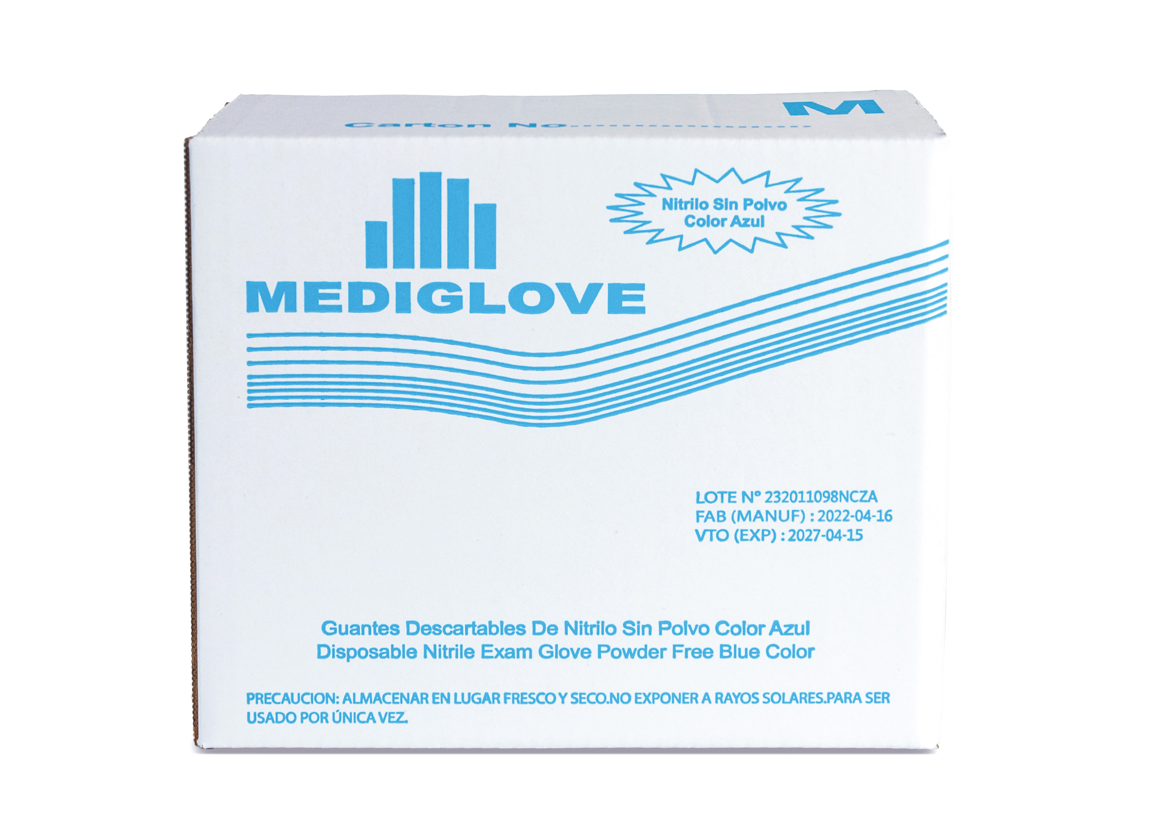 Guantes De Nitrilo Azul. Sin Polvo - (1x100un) Mediglove