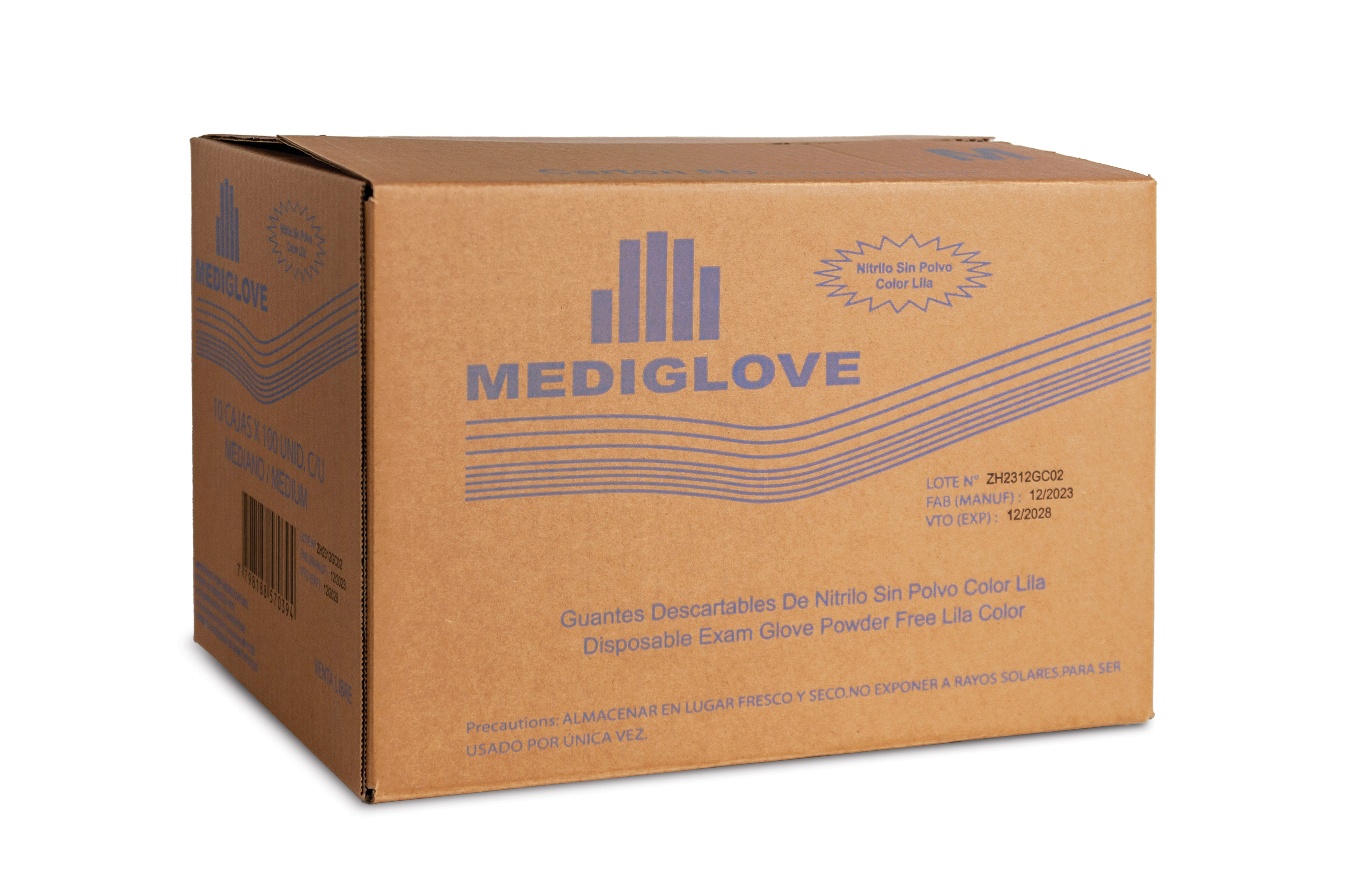 Guantes De Nitrilo Lavanda. Sin Polvo - (1x100un) Mediglove