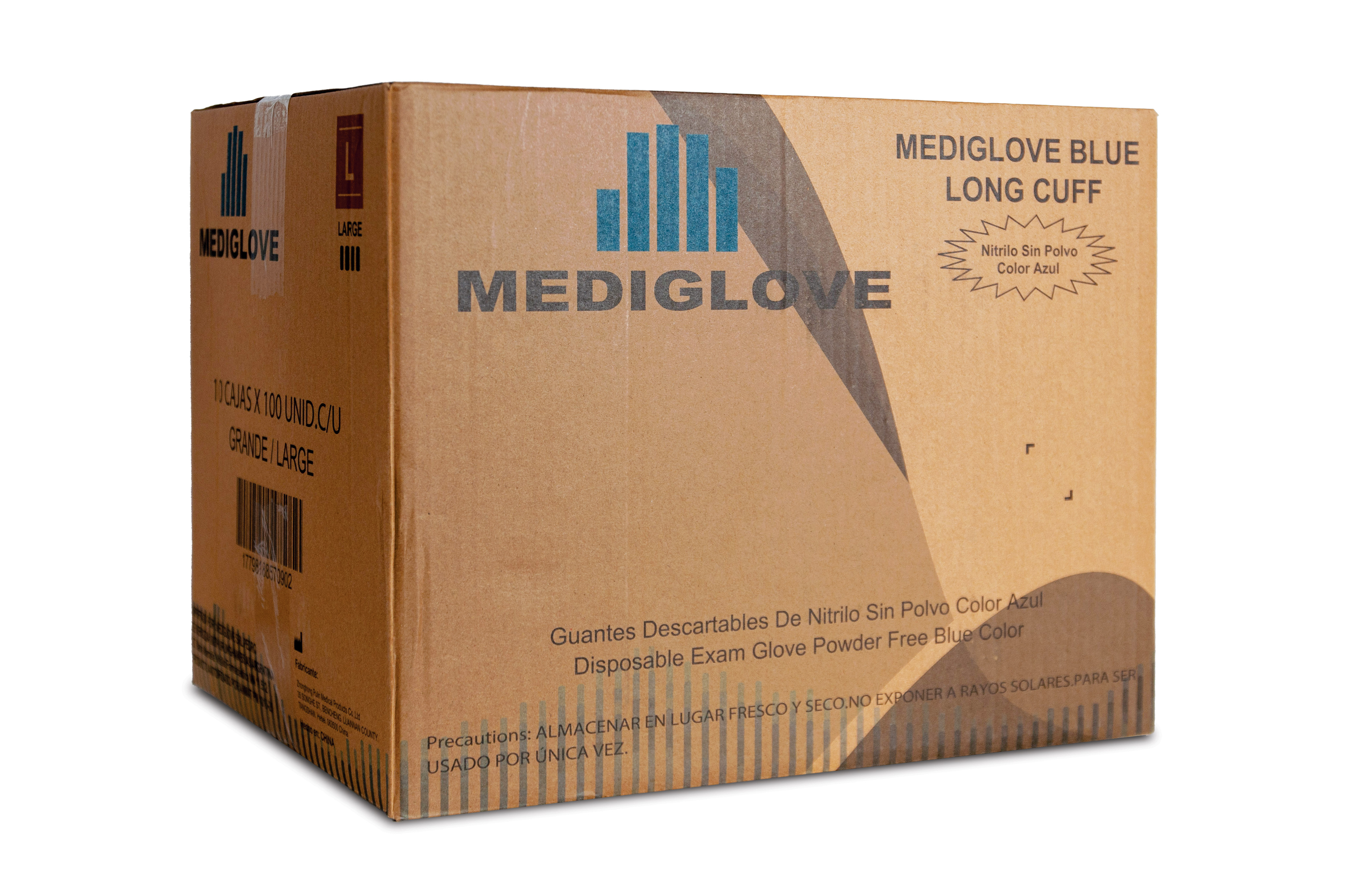 Guantes De Nitrilo Caña Larga BLUE 300 Sin Polvo - (1x100un) Mediglove