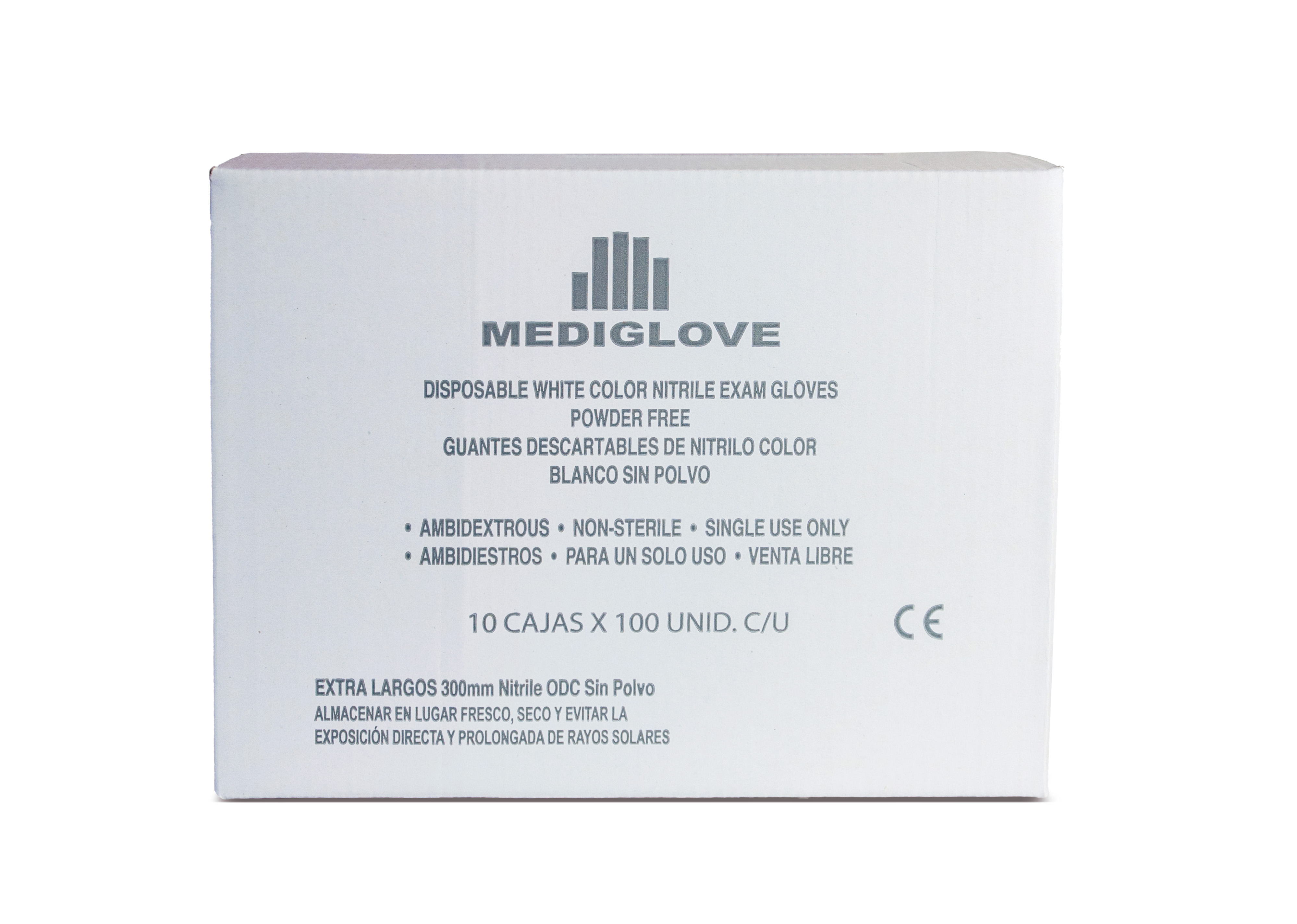 Guantes De Nitrilo Caña Larga Blanco Sin Polvo - (1x100u) Mediglove