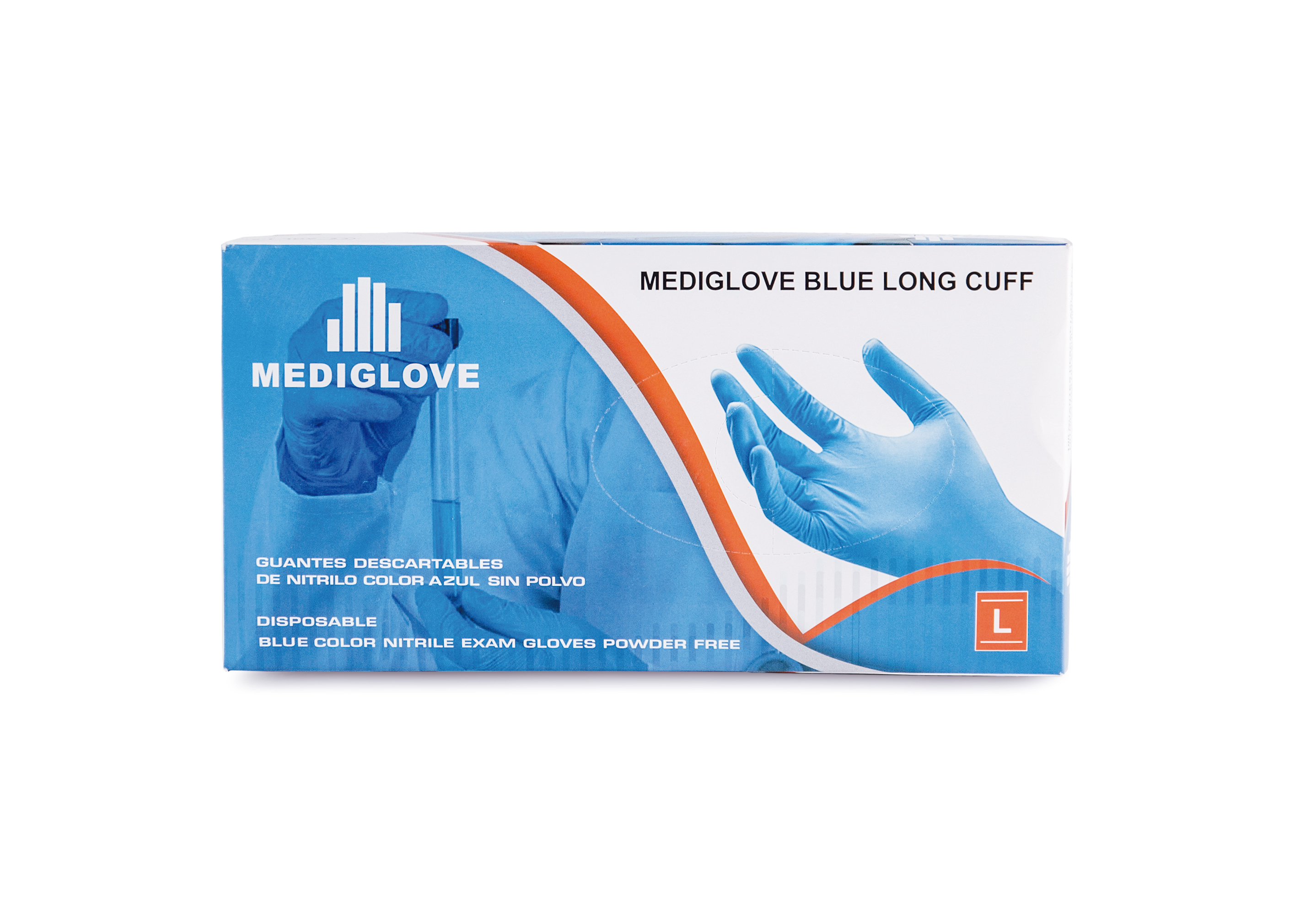 Guantes De Nitrilo Caña Larga BLUE 300 Sin Polvo - (1x100un) Mediglove