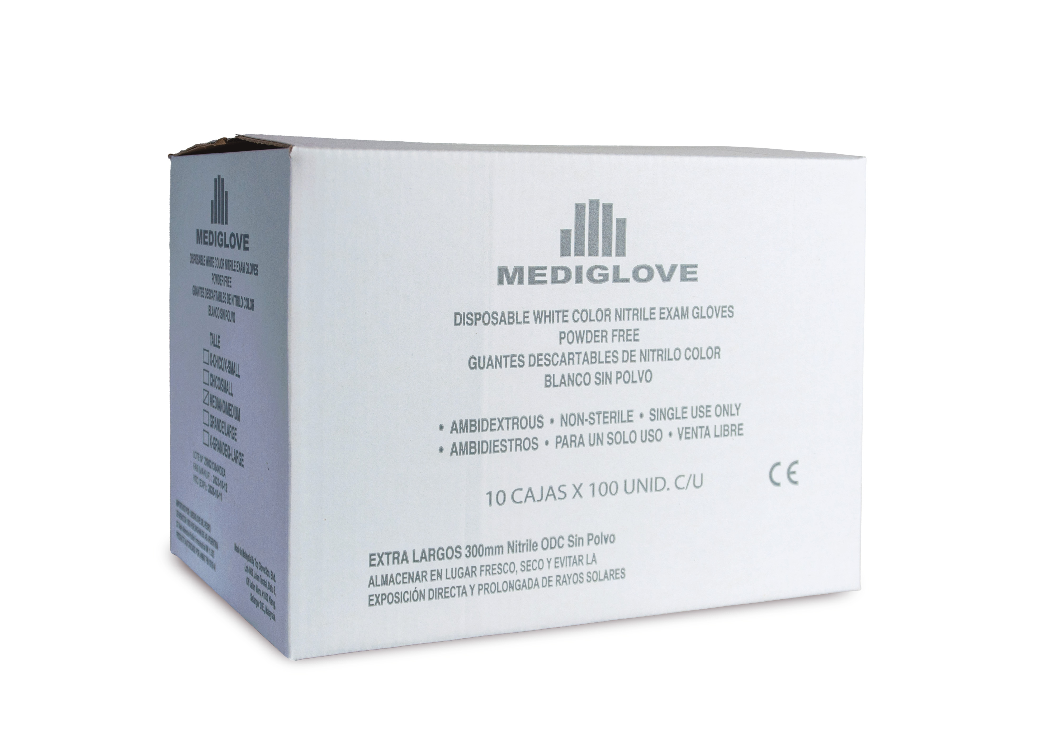 Guantes De Nitrilo Caña Larga Blanco Sin Polvo - (1x100u) Mediglove
