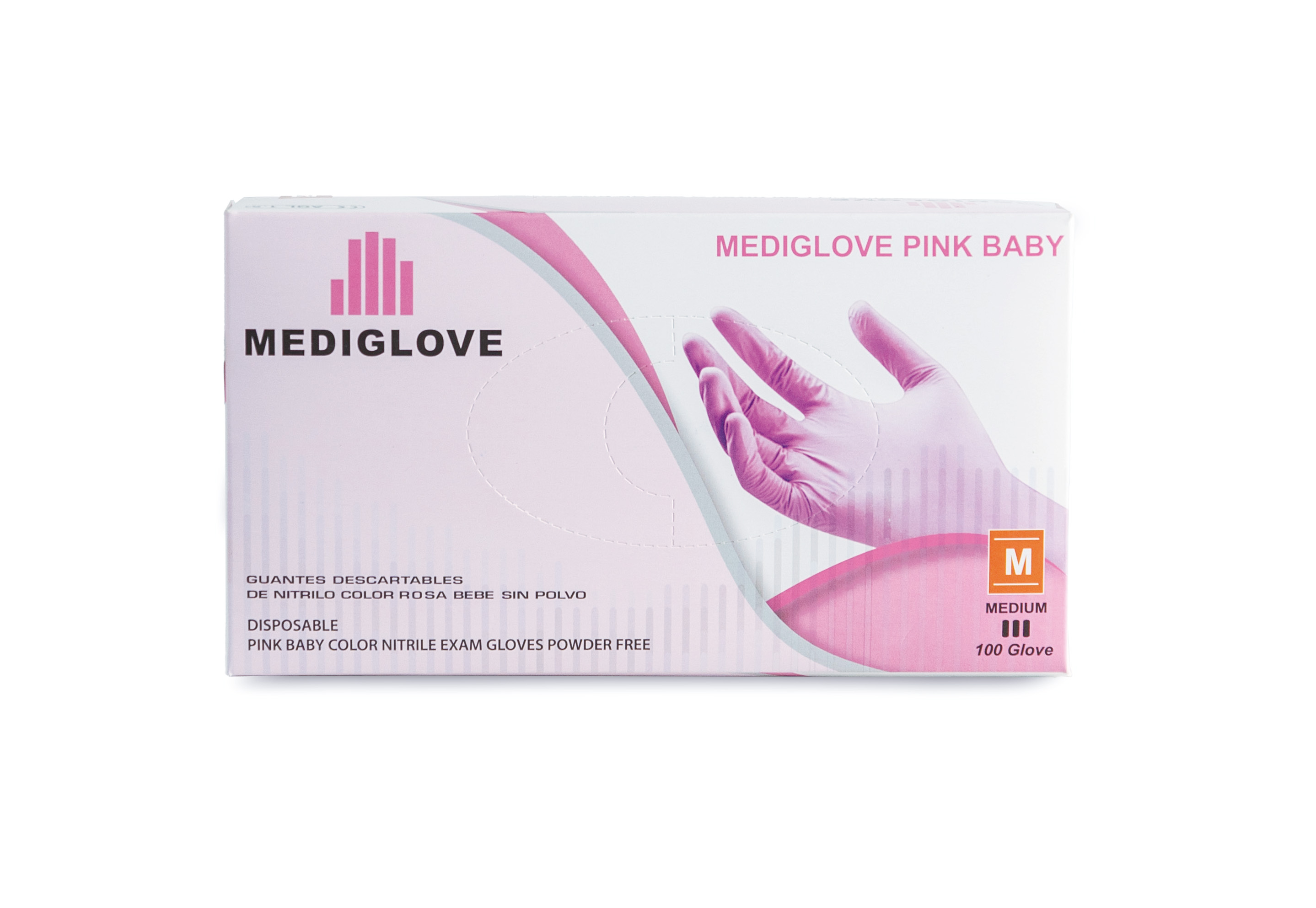 Guantes De Nitrilo Rosa bebé Sin Polvo -(1x100un) Mediglove