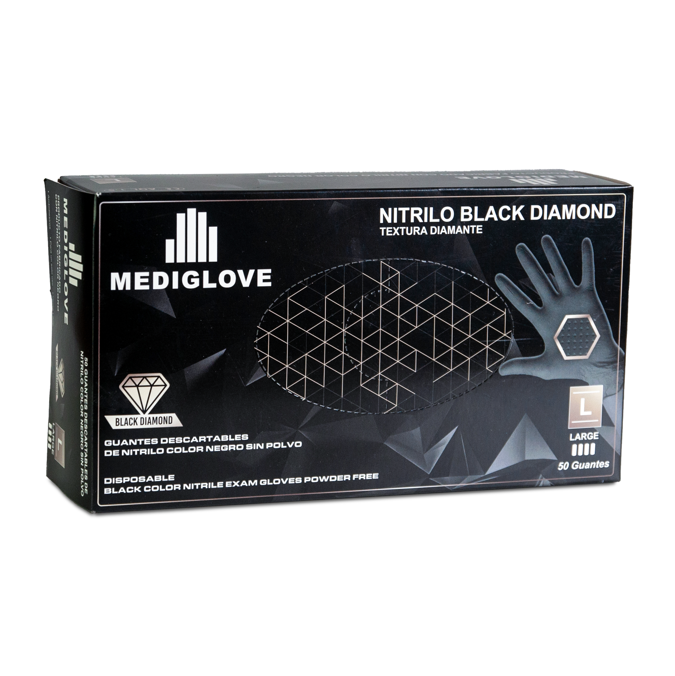 Guantes de Nitrilo BLACK DIAMOND - Textura diamante -(1x100un)