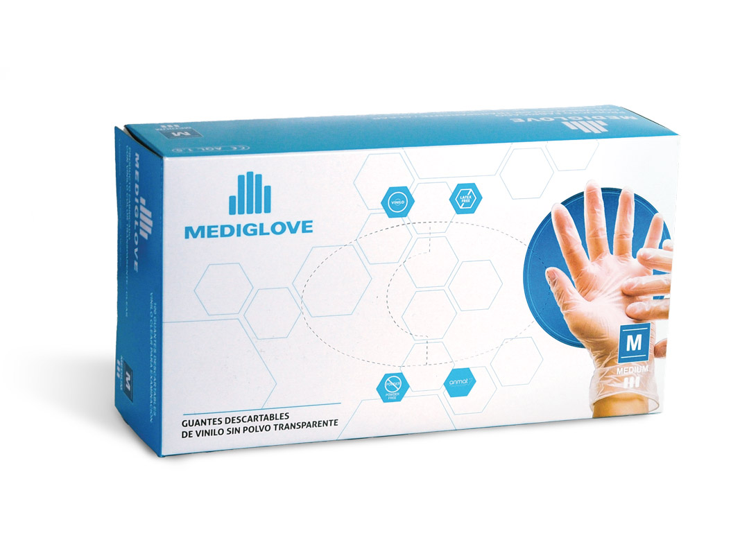 GUANTES DE VINILO TRANSPARENTE (1x100UN) - MEDIGLOVE