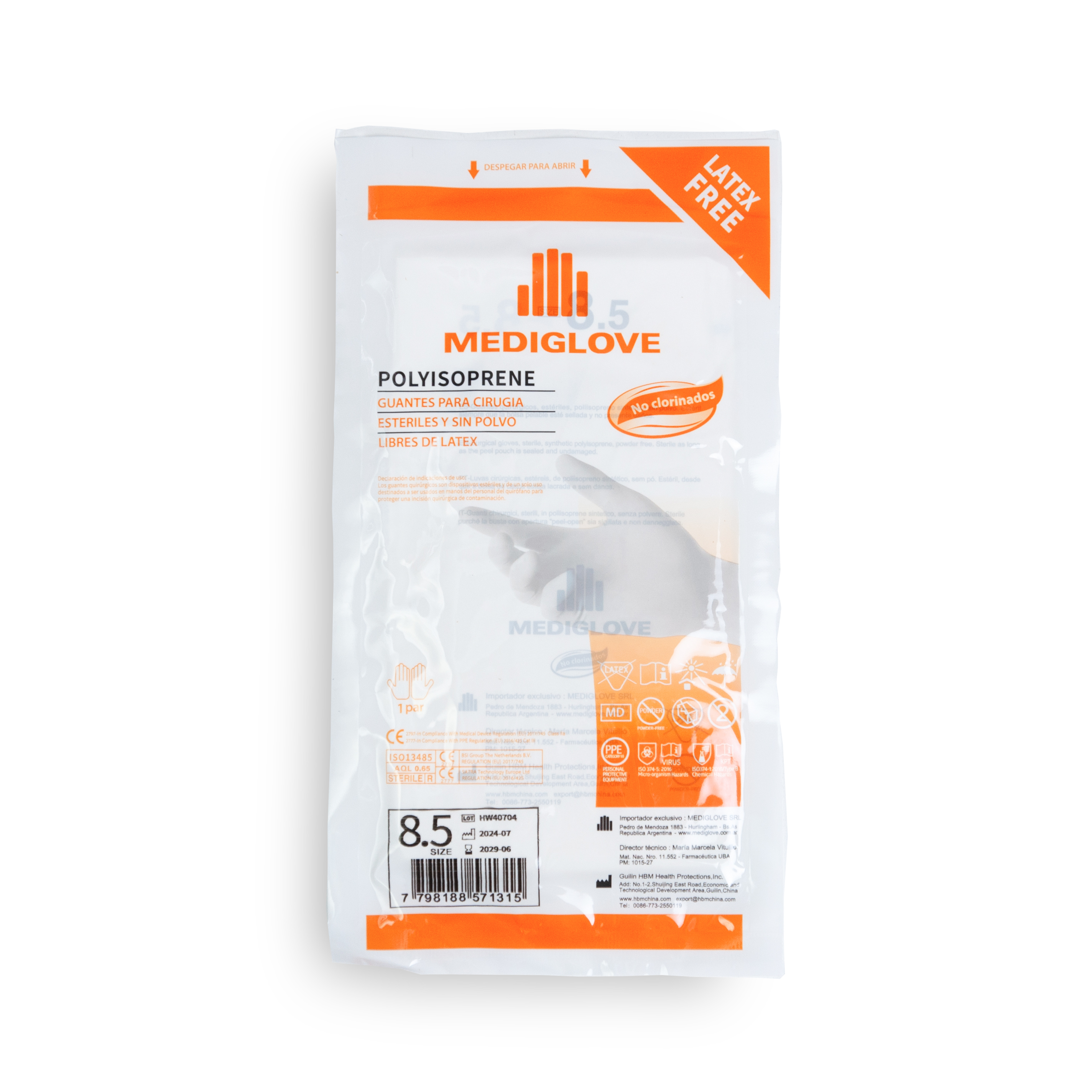 Guantes para cirugías sin polvo sin latex POLYISOPRENE- PAR 
