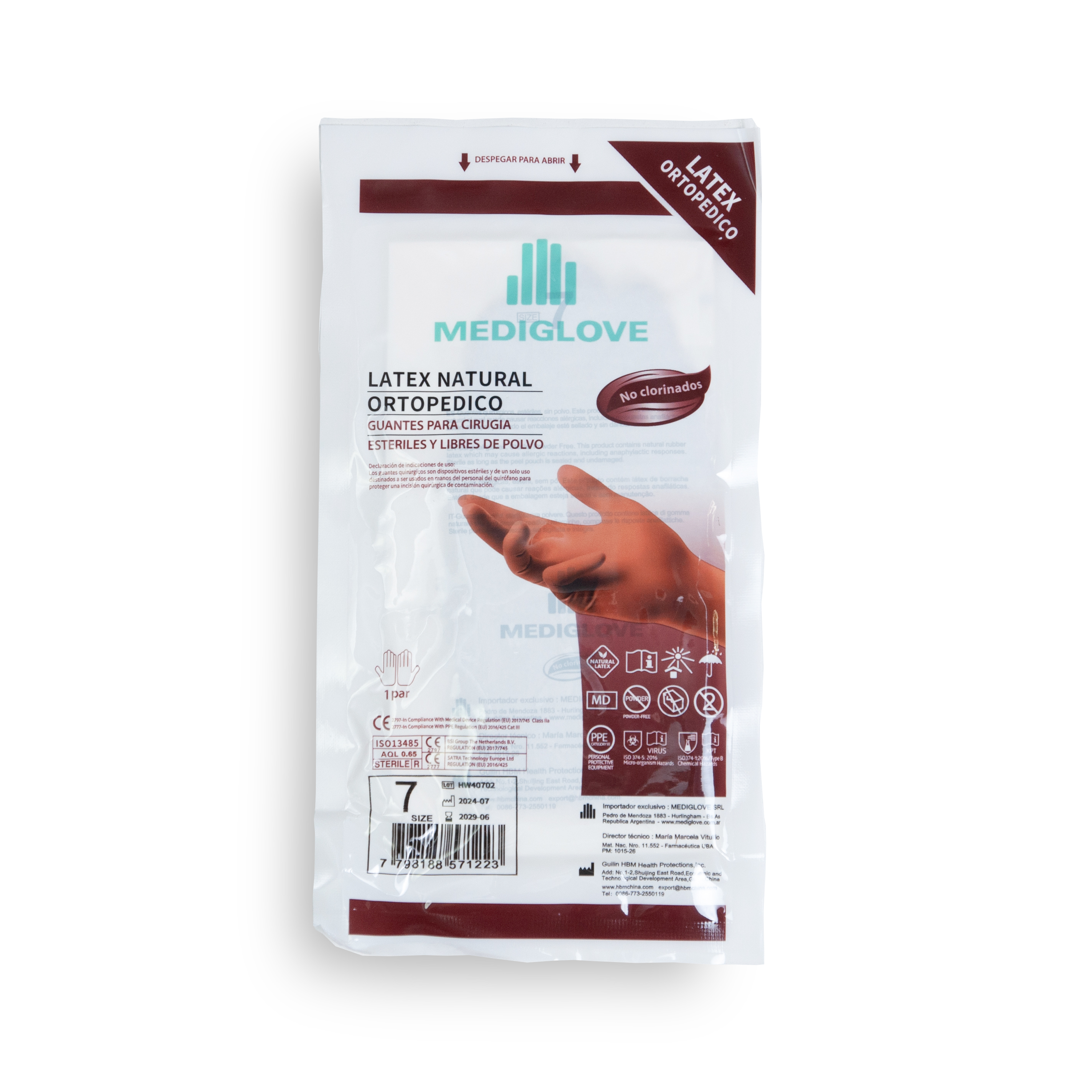 Guantes para cirugías sin polvo LATEX ORTOPEDICO- PAR 